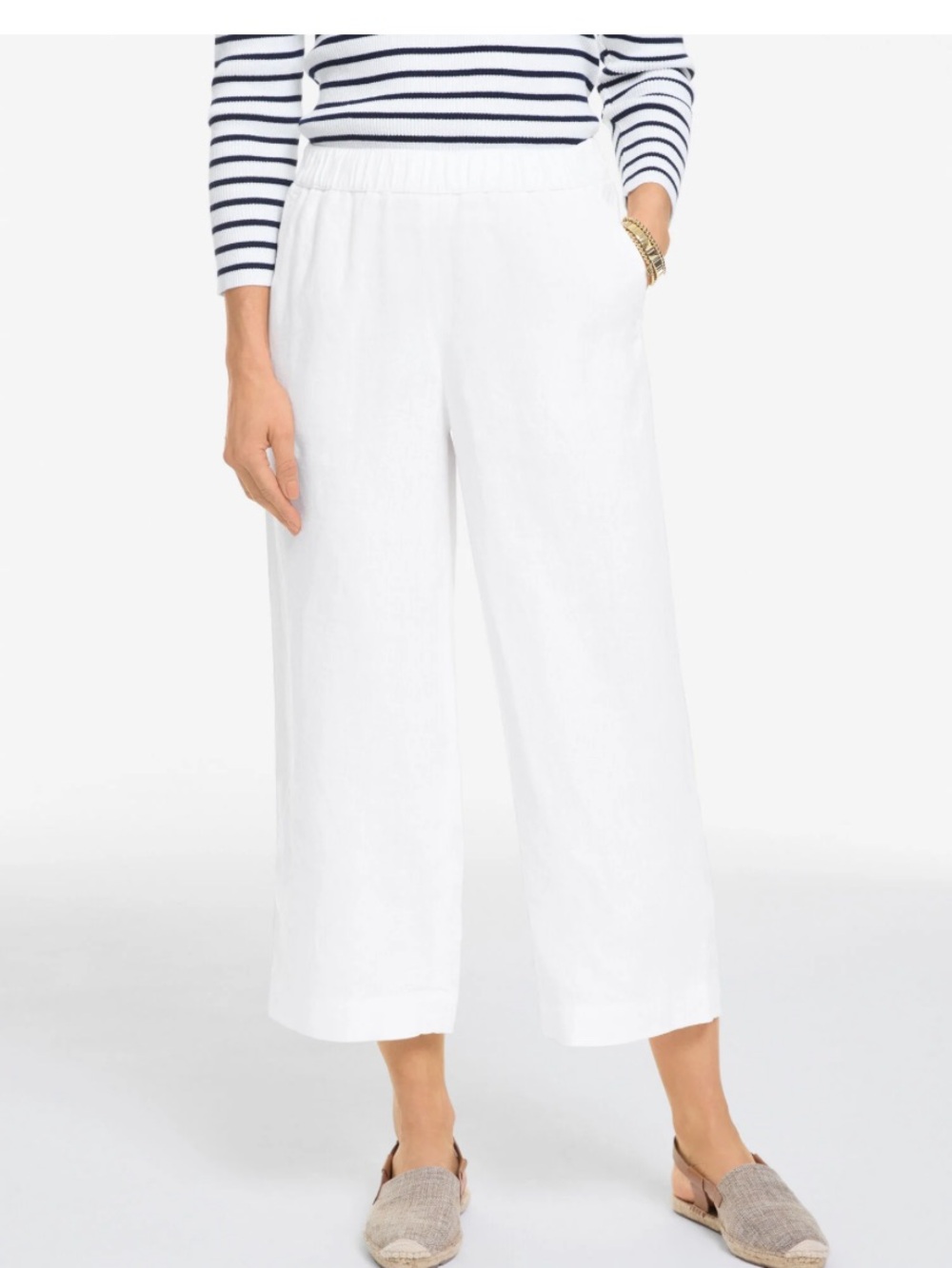 Nwt Talbots White Wide-Leg Linen blend Cropped Pull on Stretch Pant Plus size 1X